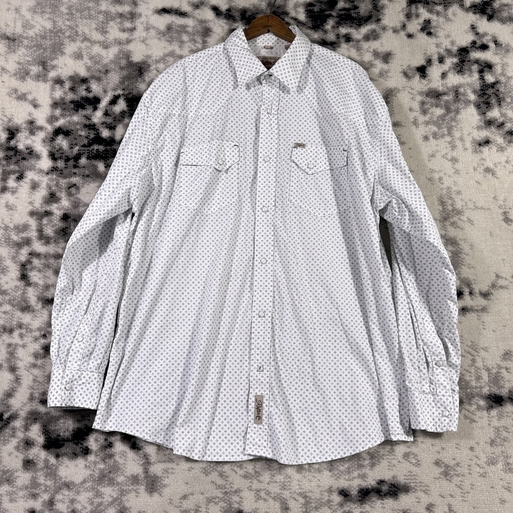Rafter C Shirt Mens Size XXL White Geometric‎ Pearl Snap Western Cowboy Stretch